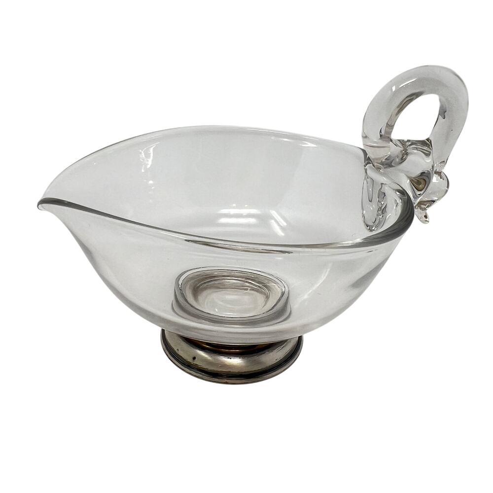 VTG Glass Swan Handle Gravy Boat Sterling Silver Base Duncan Miller Pall Mall